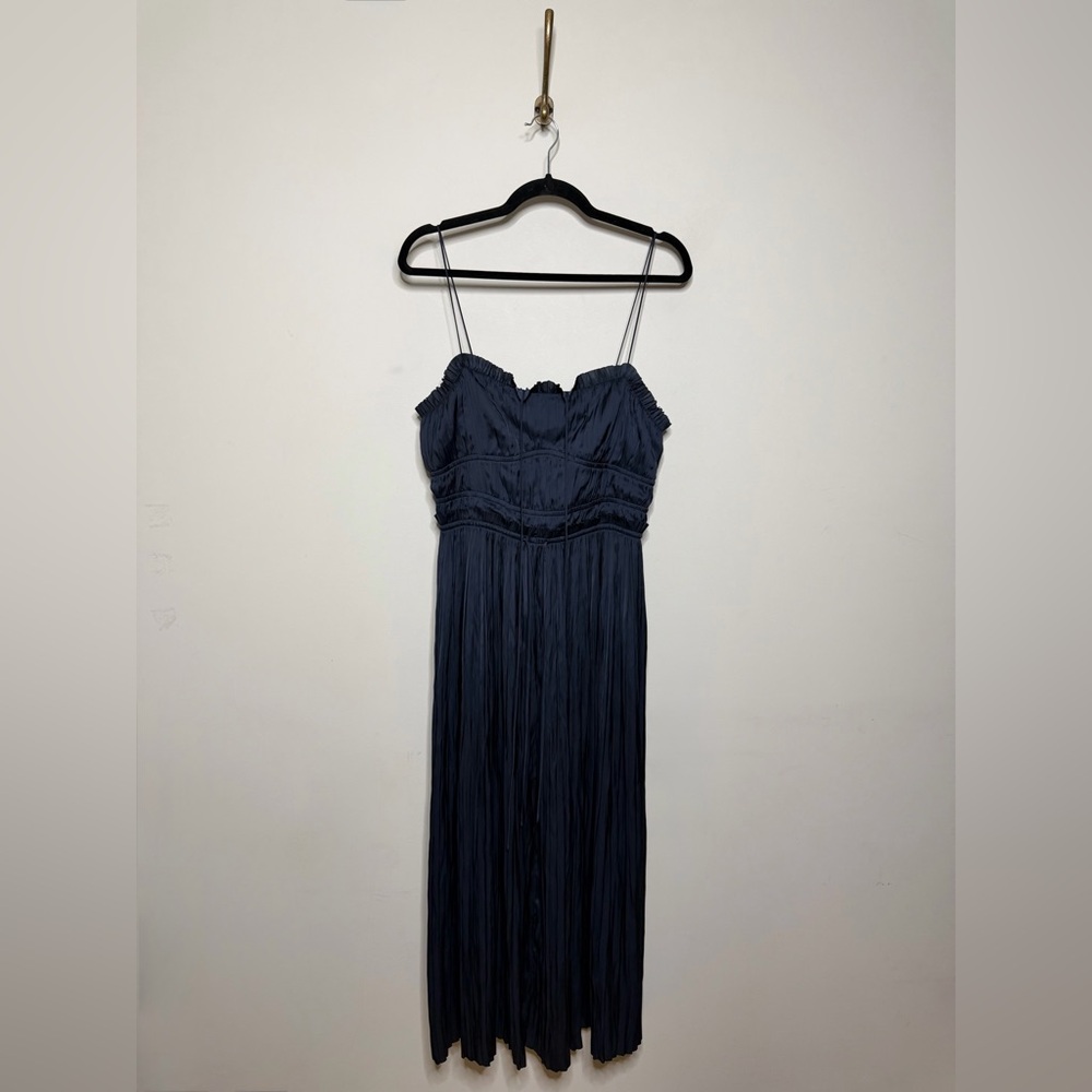 ULLA JOHNSON Naveah Pleated Halter Midi Dress Navy - Picture 5 of 9